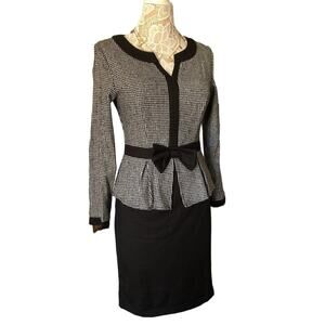 NWT Womens Black White Herringbone Split Neck dress size M